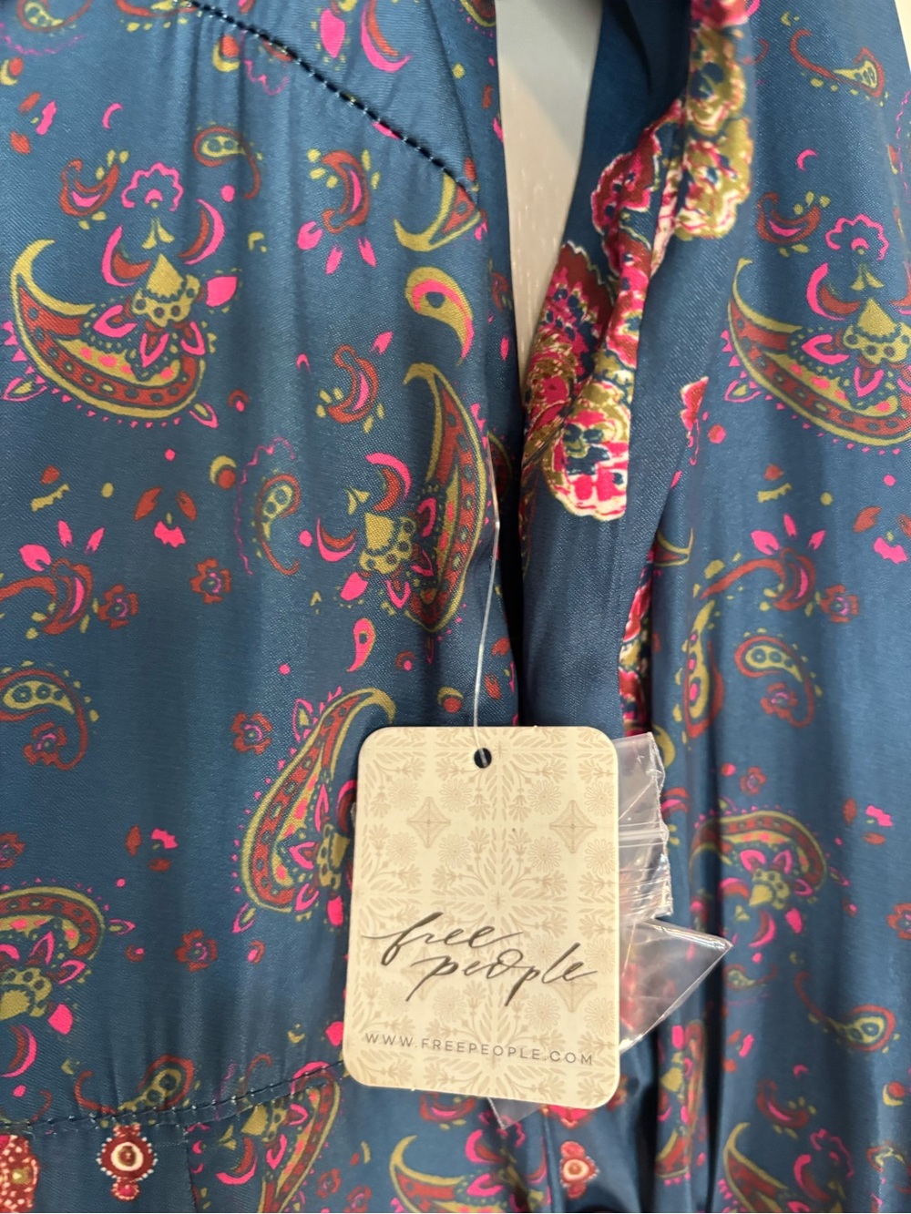 NWT Free People Paisley Button-Front Mini Dress with Pink Accents size XS - Picture 5 of 10
